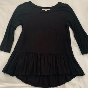 Loft black peplum top. 3/4 length sleeve.